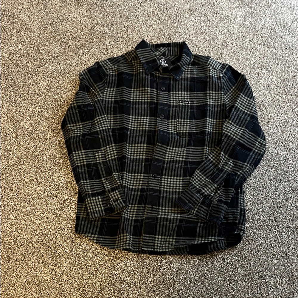 Volcom Black and Gray Plaid Button Down Shirt